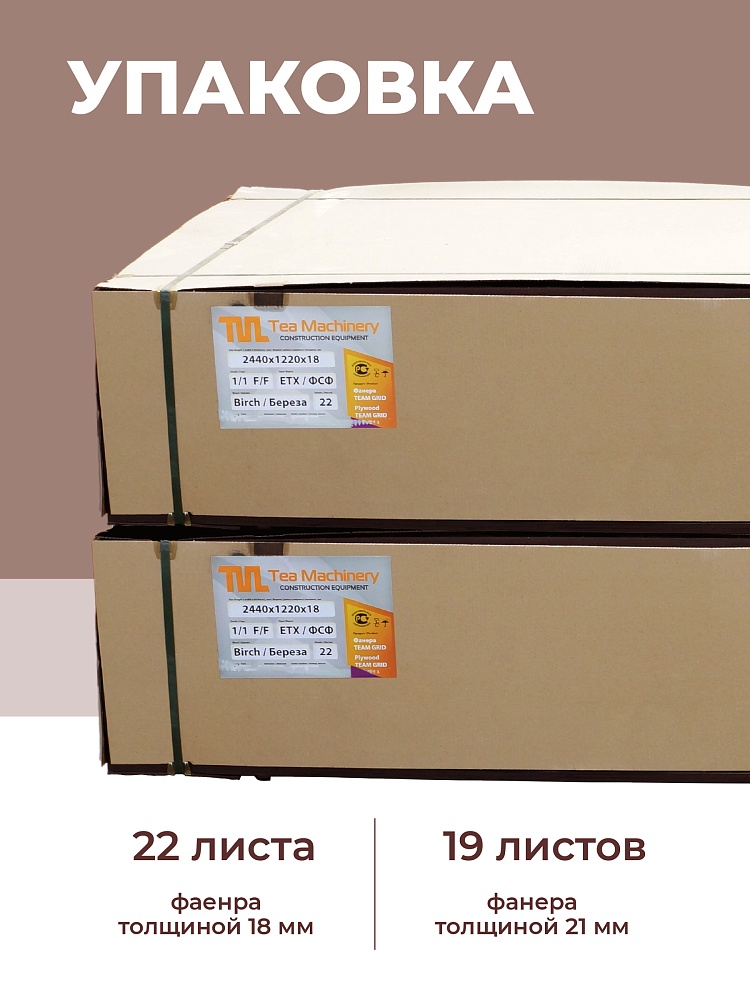 Фанера ламинированная TeaM 2440х1220х21мм, береза, сорт 1/1