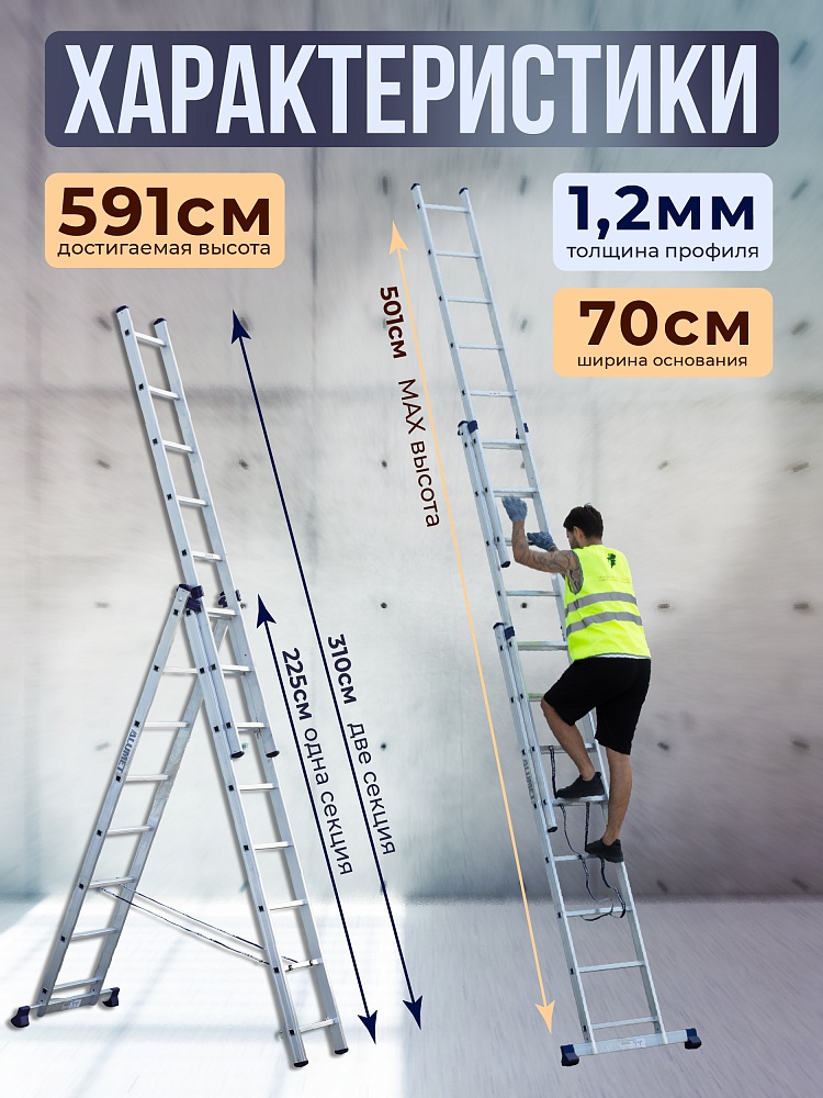 Лестница трехсекционная Alumet Ал 5308 фото 2