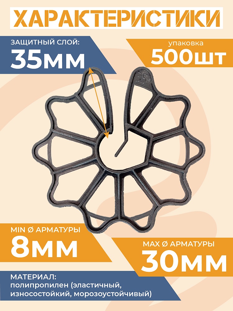 Фиксатор арматуры Промышленник звездочка 35 упаковка 500 шт. фото 2