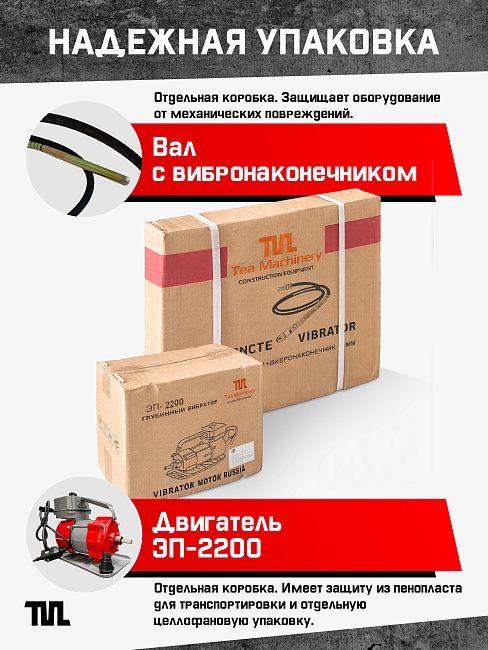 Глубинный вибратор для бетона TeaM ЭП-2200, вал 6 м., наконечник 51 мм (комплект) фото 6